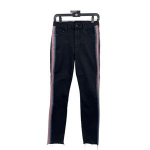 NWT MOTHER High Waisted LOOKER Ankle Fray Black GUILTY GLITTER Stripe Jeans 27